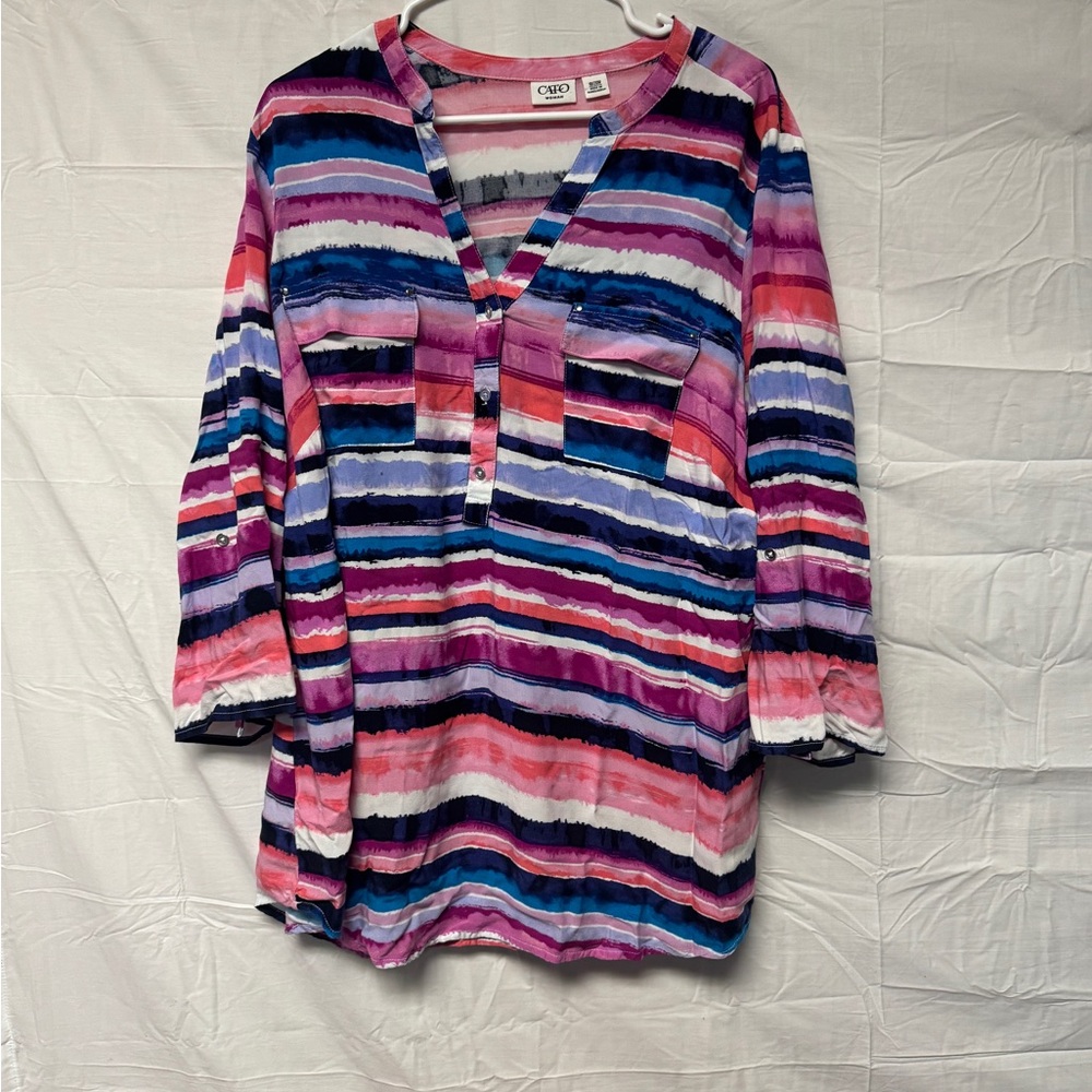 Cato 3/4 Sleeve Blue Pink Purple White Black Button Down size 18/20W